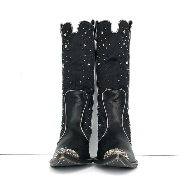 Giuseppe Zanotti Crystals Studded Pull On Western Cowgirl Heeled Boots 37.5 - Picture 5 of 9